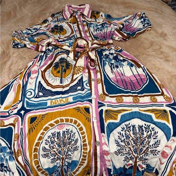 FARM Rio Cerrado Stamps Midi Shirt Dress. Size S. - Picture 2 of 7